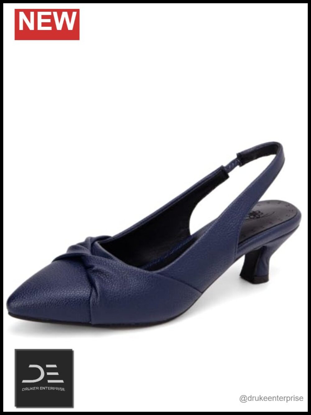 Slingback Kitten Heels Pointed Toe Pumps Faux Leather